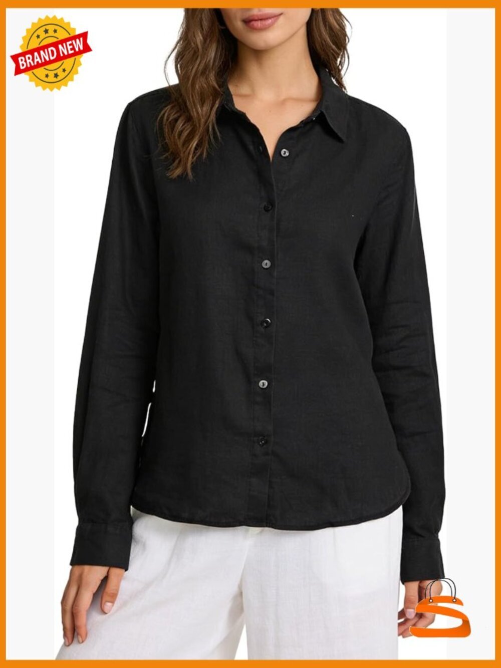 100% Linen Button Down Shirt Long Sleeve Blouse Summer